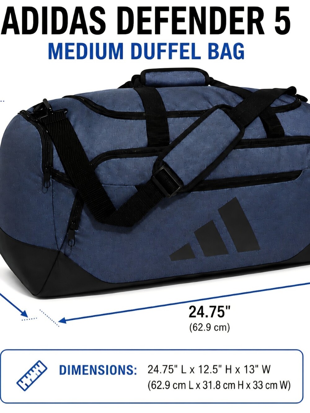 NWT - Adidas Navy and Black Defender 5 Medium Duffel